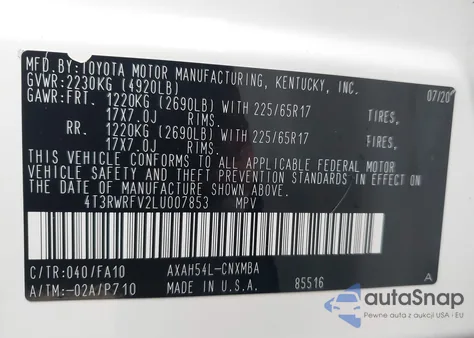 2020 Toyota Rav4 Hybrid Xle from USA, damaged, VIN 4T3RWRFV2LU007853